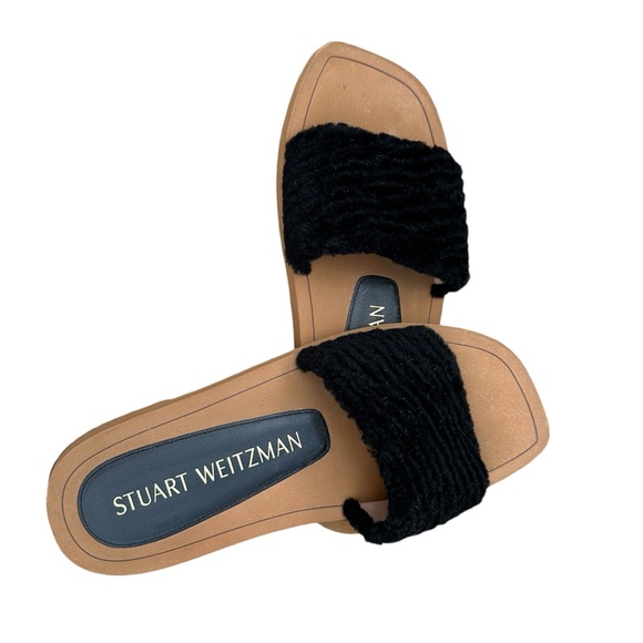 Stuart Weitzman Black Comfort Cammy Slide Sandals Shearling Strap Leather 7B - Picture 4 of 9